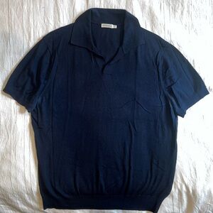 SUITSUPPLY Navy Silk Wool Cashmere Luxury buttonless polo XL
